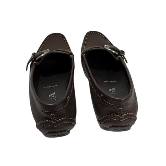 Vintage Prada Leather Drivers Loafers Flats Brown Buckle 35 - Picture 8 of 12